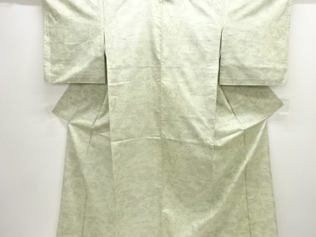 流水に草花模様織出し西陣お召し単衣着物